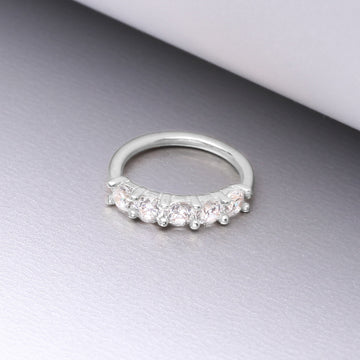 Detail View 1 of 14 Karat White Gold Multi-Gem Crown Prong Set Bendable Hoop Ring-Clear Gem